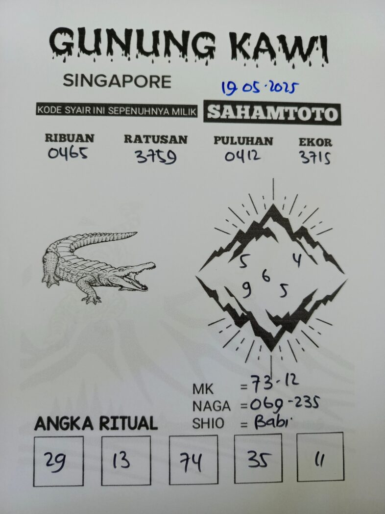 Syair Gunung Kawi SINGAPORE Pools Hari Ini Senin, 19 Mei 2025
