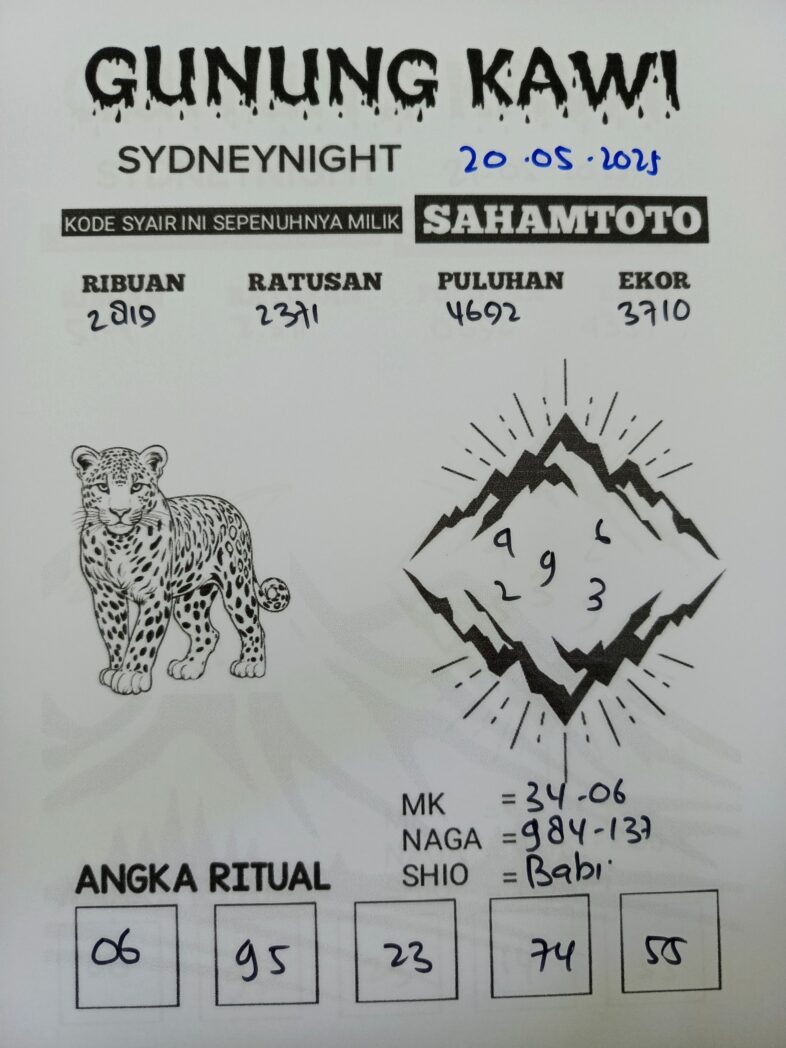 Syair Gunung Kawi SydneyNight Hari Ini Senin, 19 Mei 2025