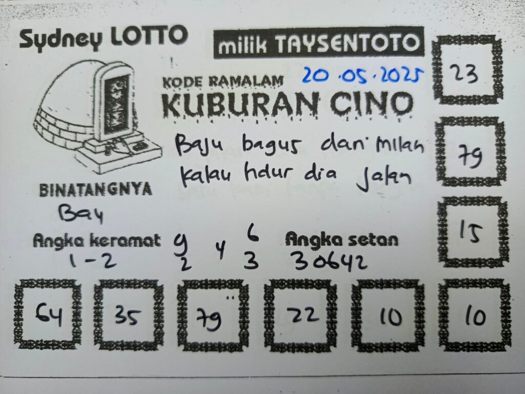 Syair Kuburan Cino Sydney Hari ini Selasa, 20 Mei 2025