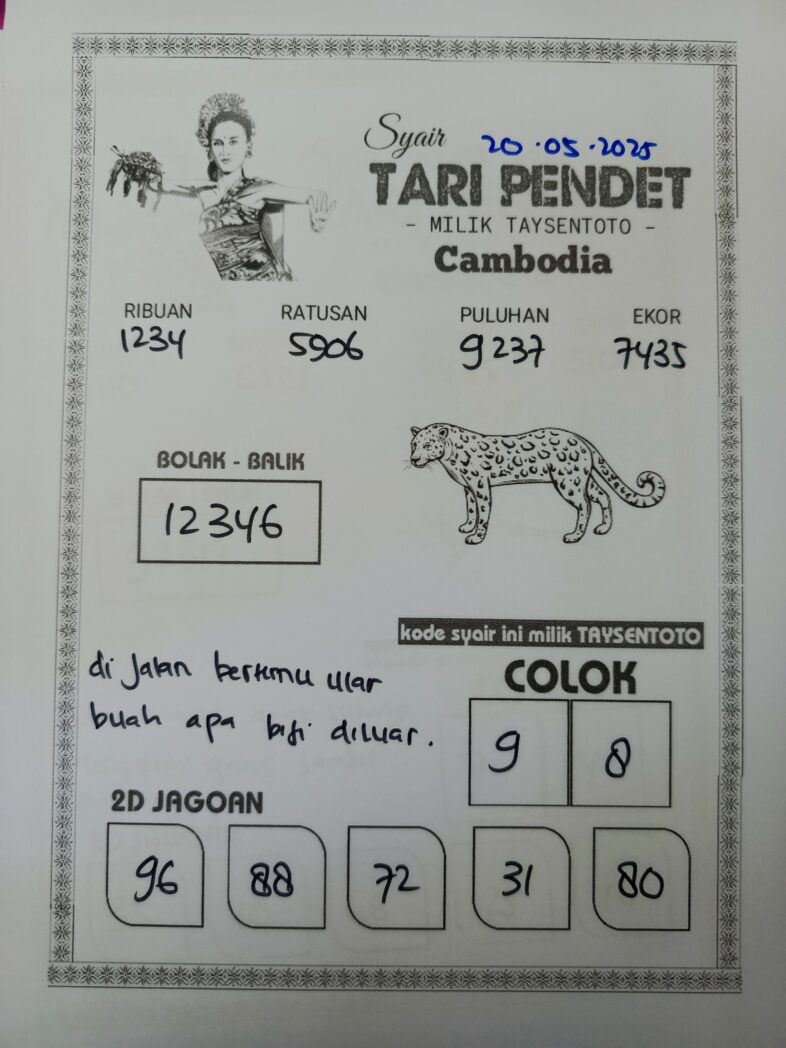 Syair Tari Pendet Cambodia Hari Ini Selasa, 20 Mei 2025