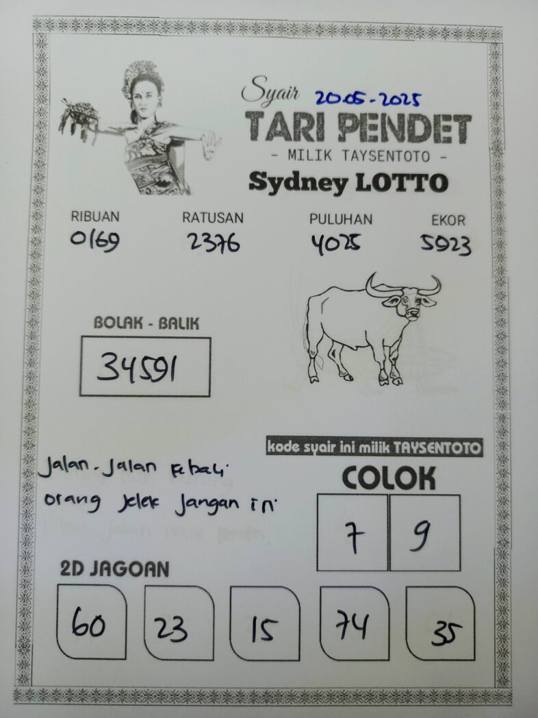 Syair Tari Pendet Sydney Hari ini Selasa, 20 Mei 2025