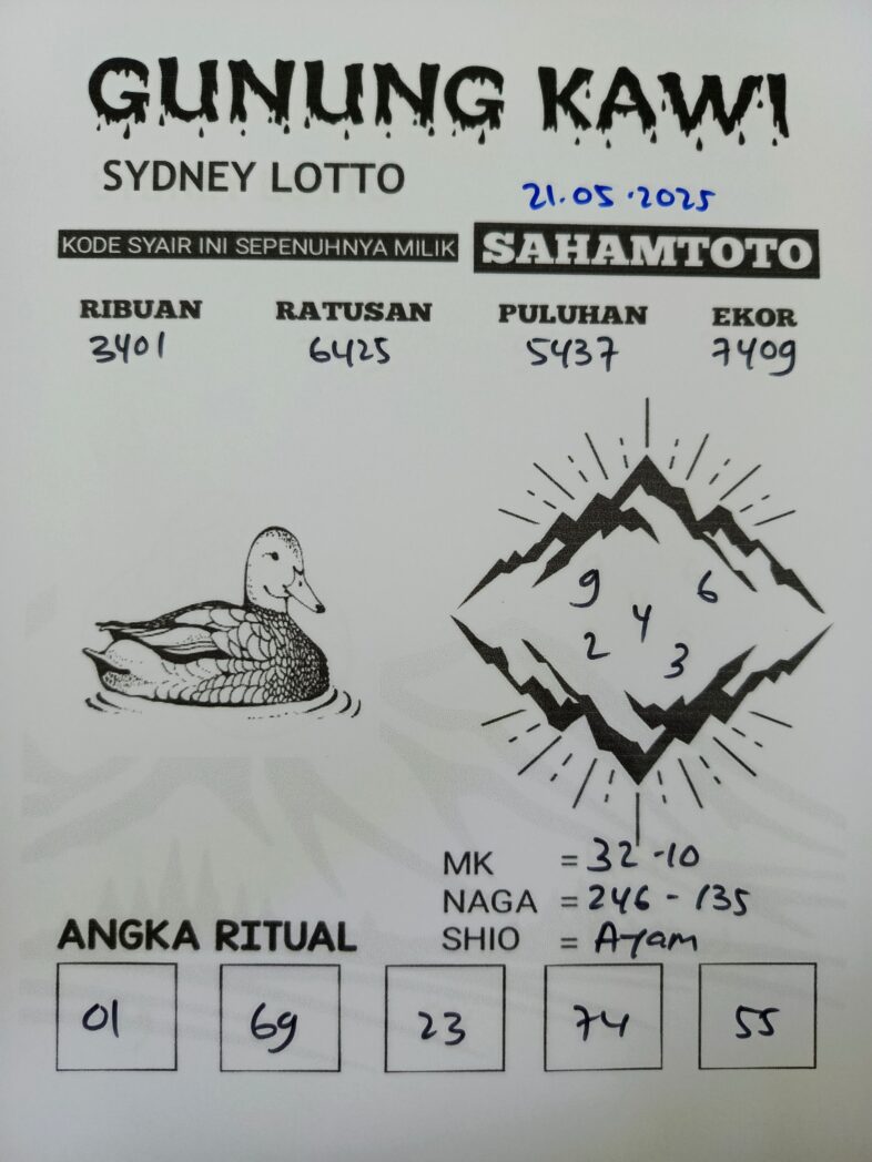 Syair Gunung Kawi Sydney lotto Pools Hari ini Rabu, 21 Mei 2025