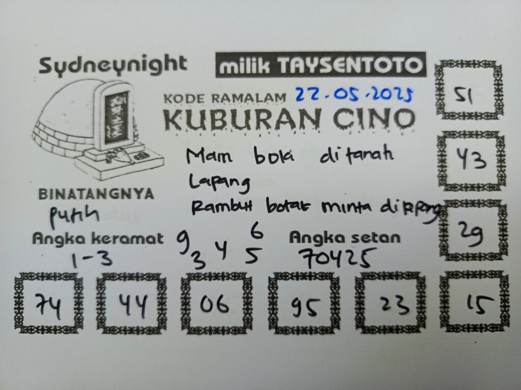 Syair Kuburan Cino SydneyNight Hari ini Kamis, 22 Mei 2025