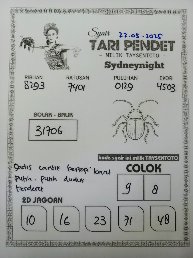 Syair Tari Pendet SydneyNight Hari ini Kamis, 22 Mei 2025