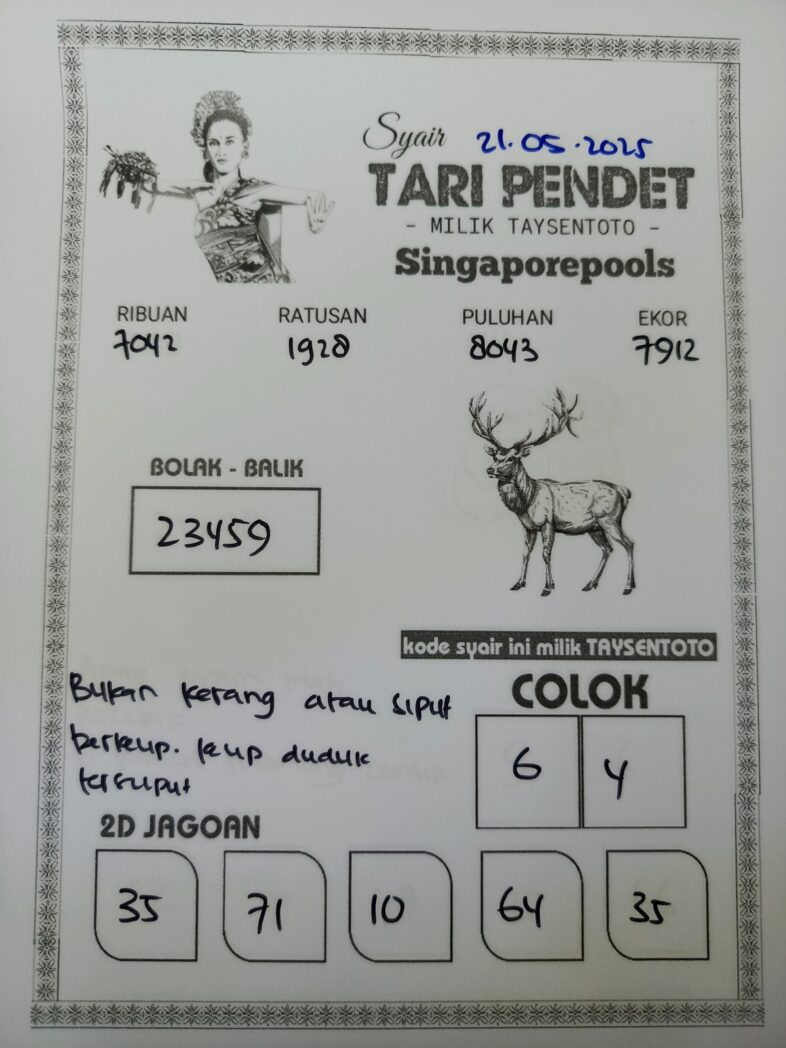 Syair Tari Pendet SGP Hari ini Rabu, 21 Mei 2025