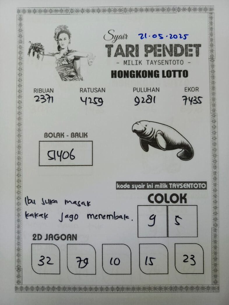 Syair Tari Pendet HK Hari Rabu, 21 Mei 2025