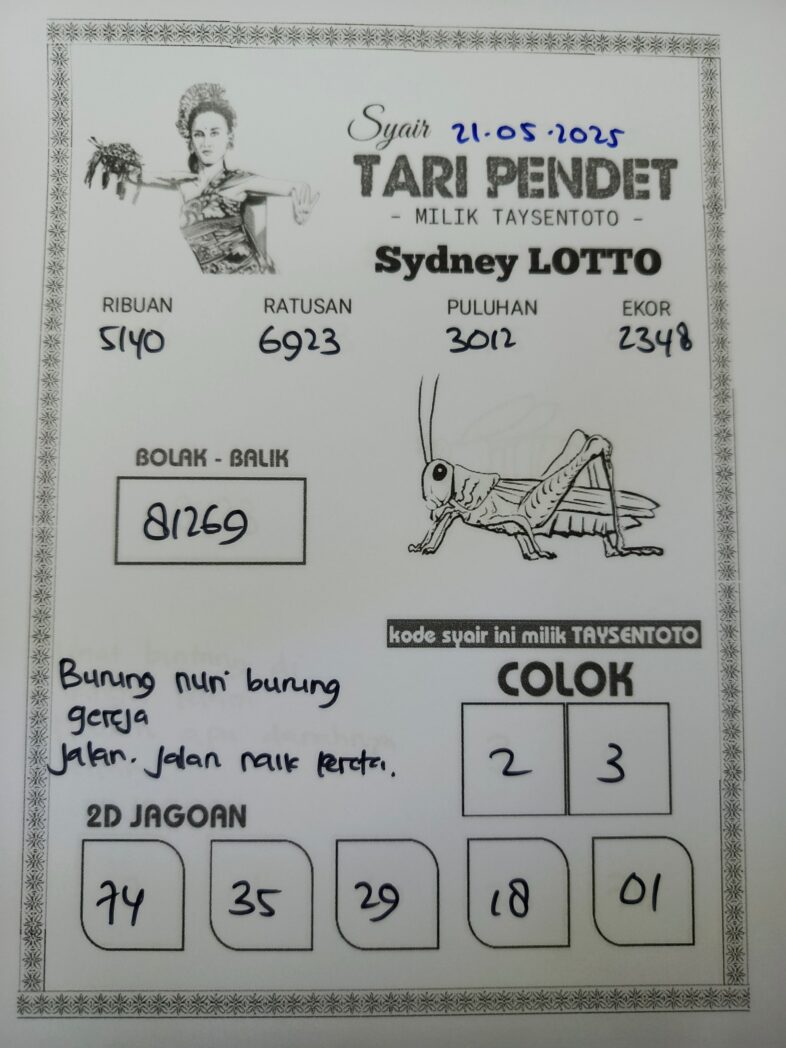 Syair Tari Pendet Sydney Hari ini Rabu, 21 Mei 2025