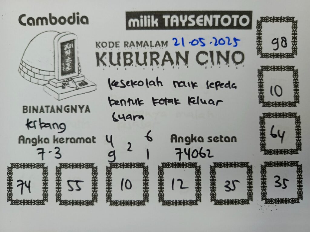 Syair Kuburan Cino  Cambodia Hari Ini Rabu, 21 Mei 2025