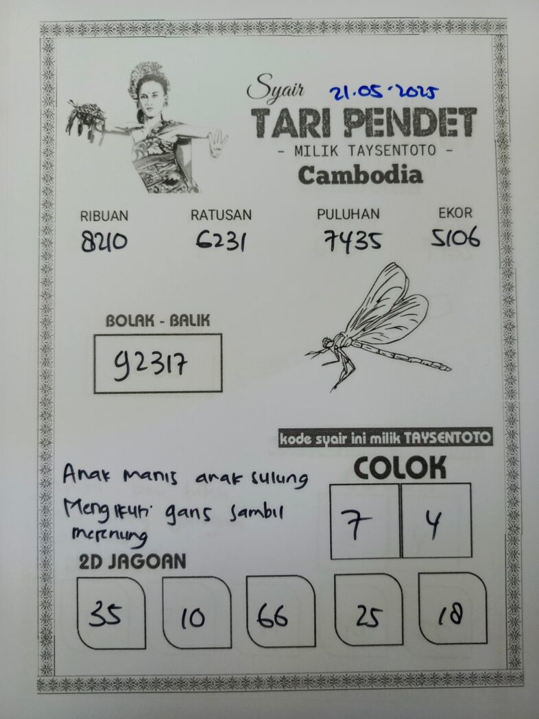 Syair Tari Pendet Cambodia Hari Ini Rabu, 21 Mei 2025