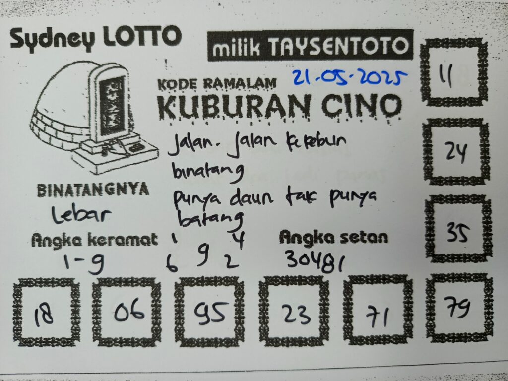 Syair Kuburan Cino Sydney Hari ini Rabu, 21 Mei 2025