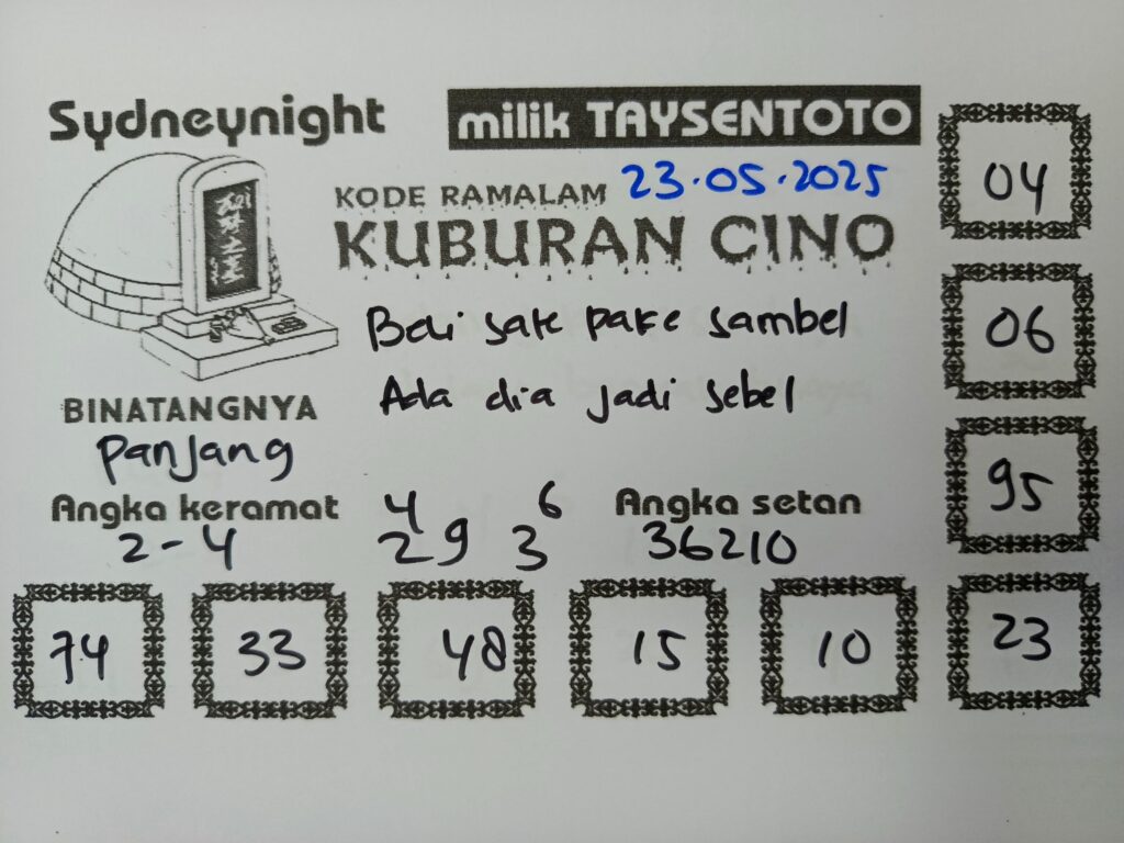 Syair Kuburan Cino SydneyNight Hari ini Jumat 23 Mei 2025