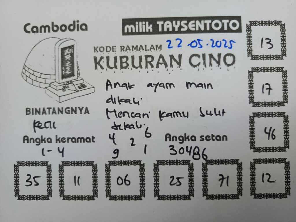 Syair Kuburan Cino  Cambodia Hari Ini Kamis, 22 Mei 2025