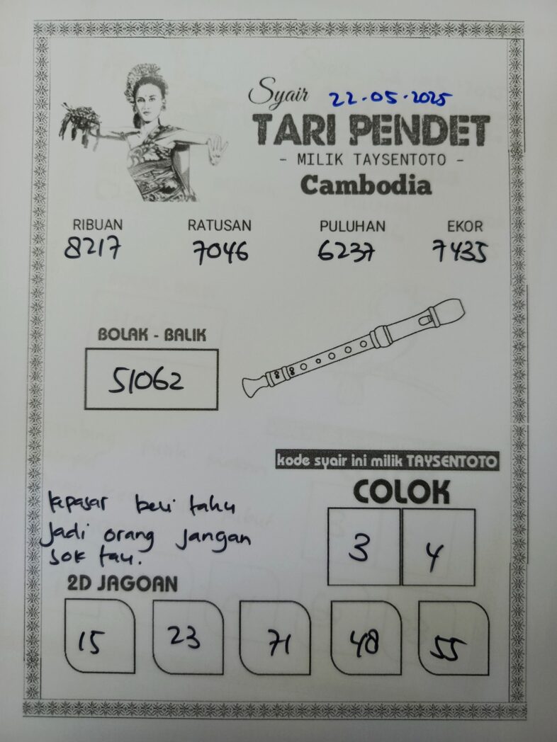 Syair Tari Pendet Cambodia Hari Ini Kamis, 22 Mei 2025