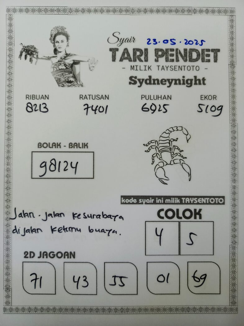 Syair Tari Pendet SydneyNight Hari ini Jumat 23 Mei 2025