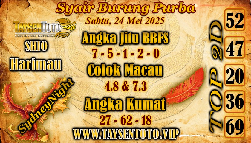 Syair Burung Purba SydneyNight Hari ini Sabtu, 24 Mei 2025