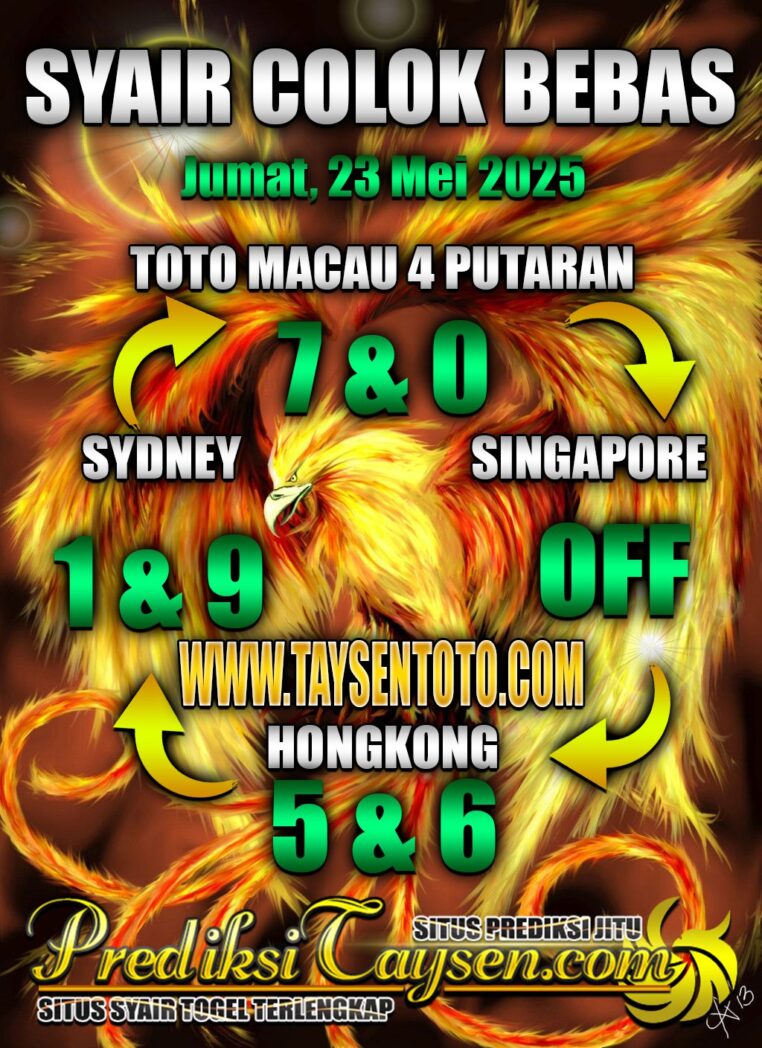 Syair Colok Bebas Toto Macau hari ini Jumat, 23 Mei 2025