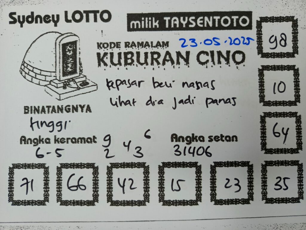 Syair Kuburan Cino Sydney Hari ini Jumat, 23 Mei 2025