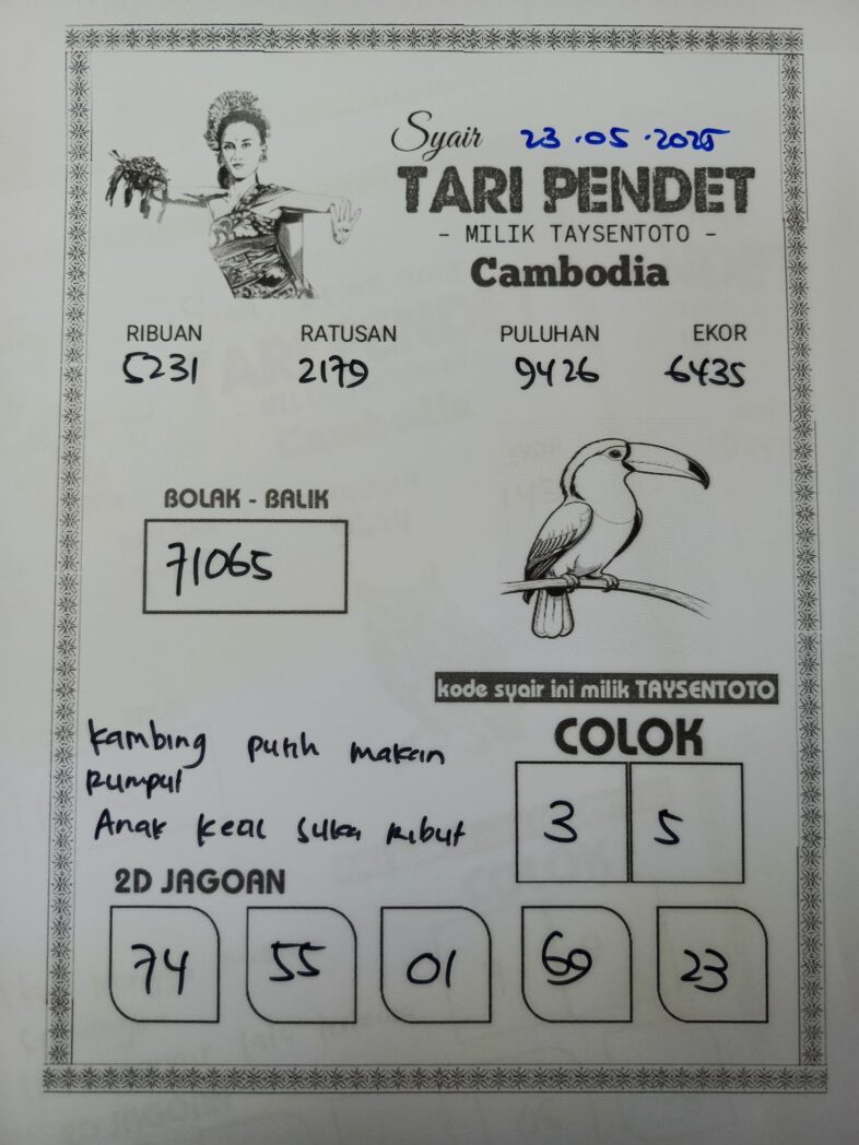 Syair Tari Pendet Cambodia Hari Ini Jumat, 23 Mei 2025