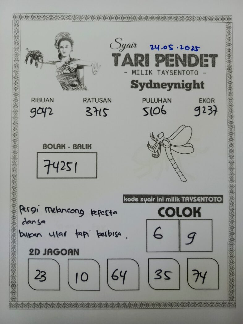 Syair Tari Pendet SydneyNight Hari ini Sabtu, 24 Mei 2025