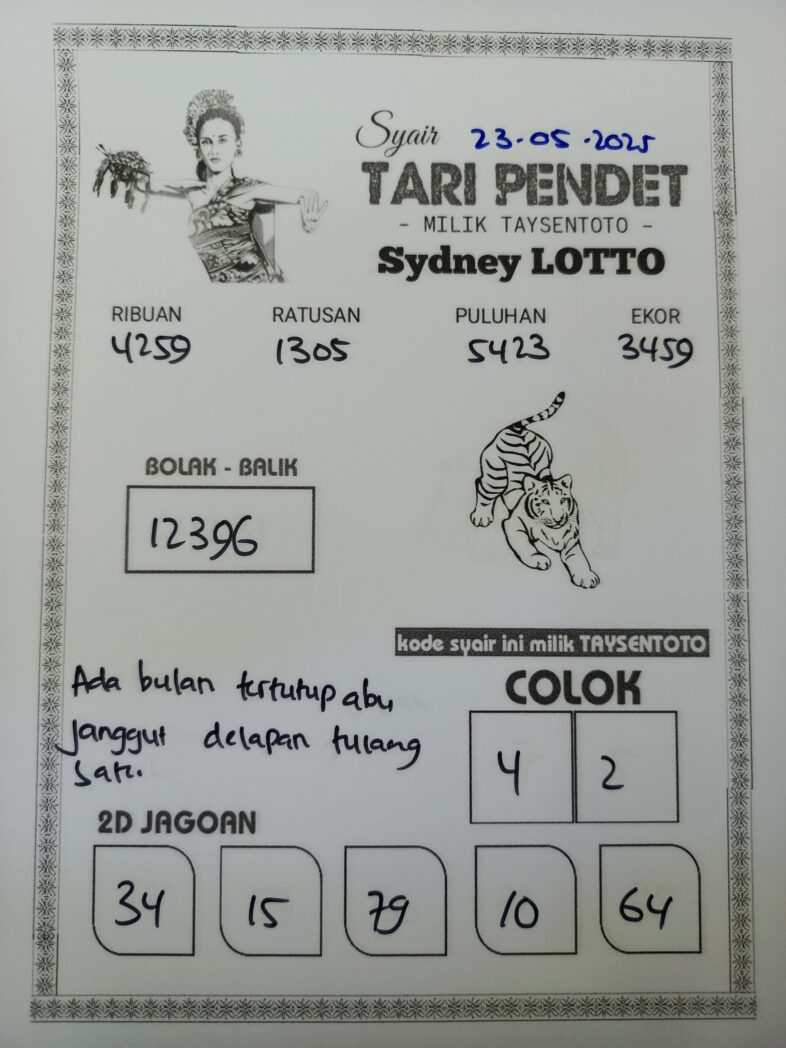 Syair Tari Pendet Sydney Hari ini Jumat, 23 Mei 2025