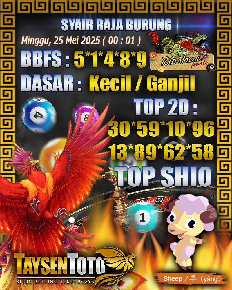 Syair Raja Burung Toto Macau Hari, Minggu, 25 Mei 2025| 00 : 01 WIB