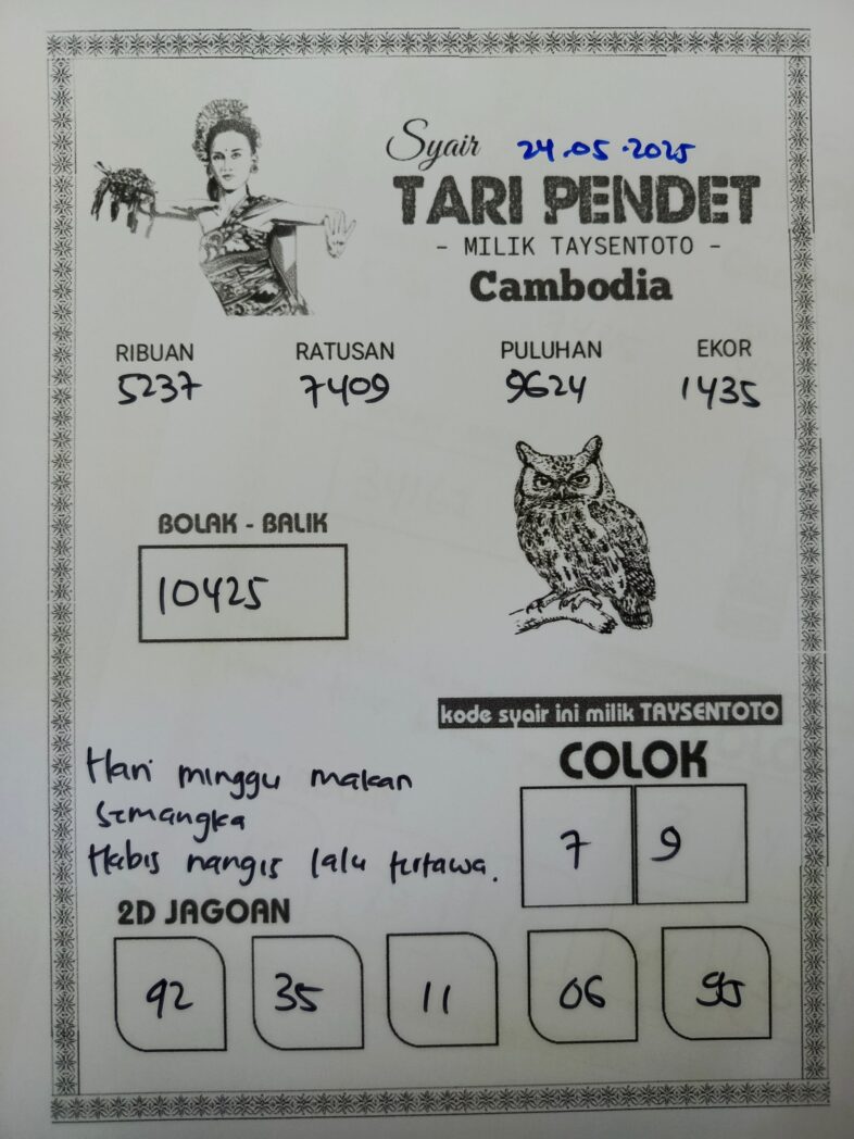 Syair Tari Pendet Cambodia Hari Ini Sabtu, 24 Mei 2025