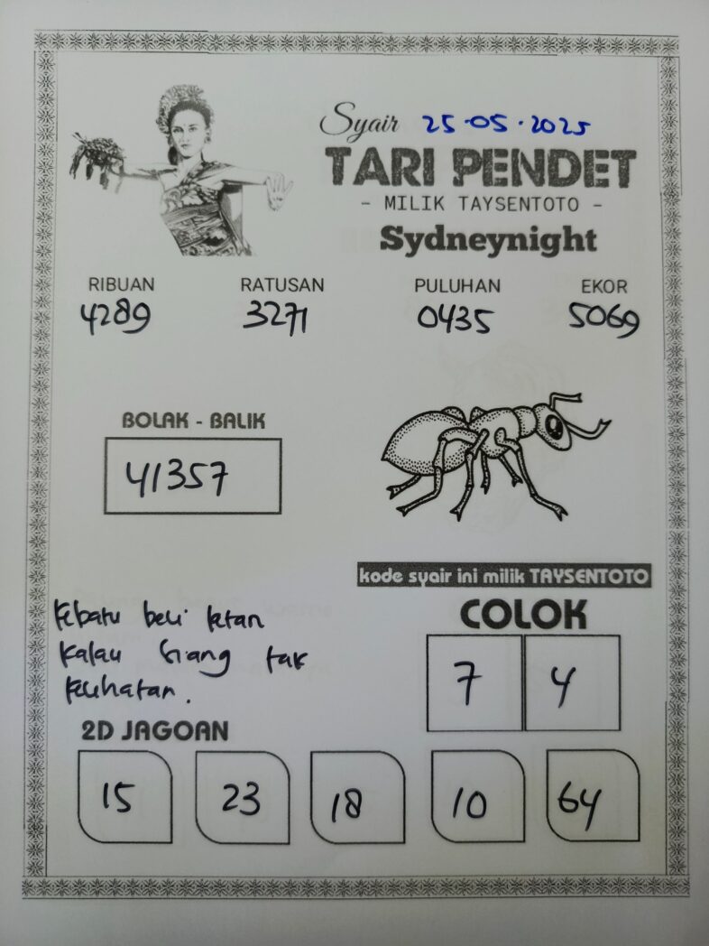 Syair Tari Pendet SydneyNight Hari ini Minggu, 25 Mei 2025