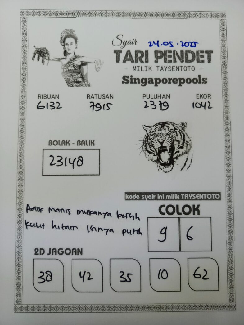 Syair Tari Pendet SGP Hari ini Sabtu, 24 Mei 2025