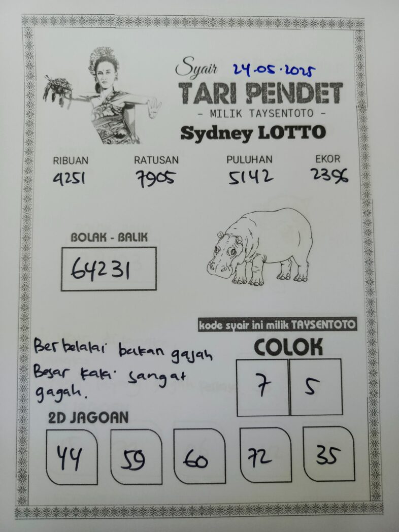 Syair Tari Pendet Sydney Hari ini Sabtu, 24 Mei 2025