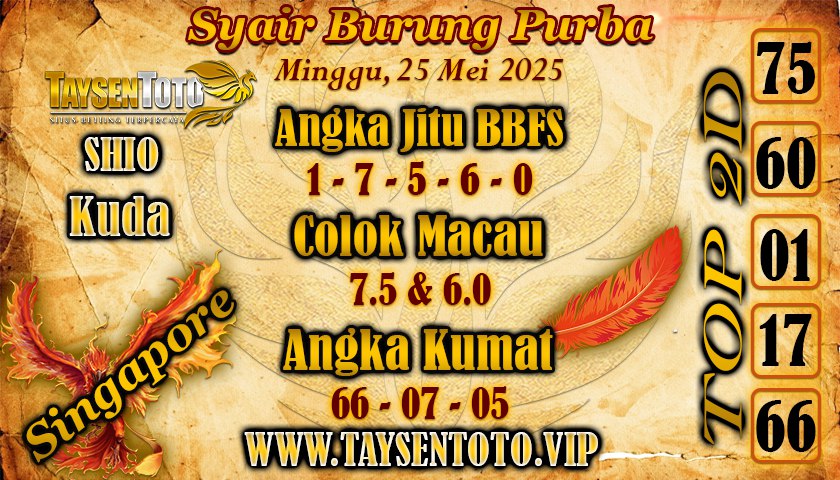 Syair Burung Purba SGP Hari Minggu, 25 Mei 2025