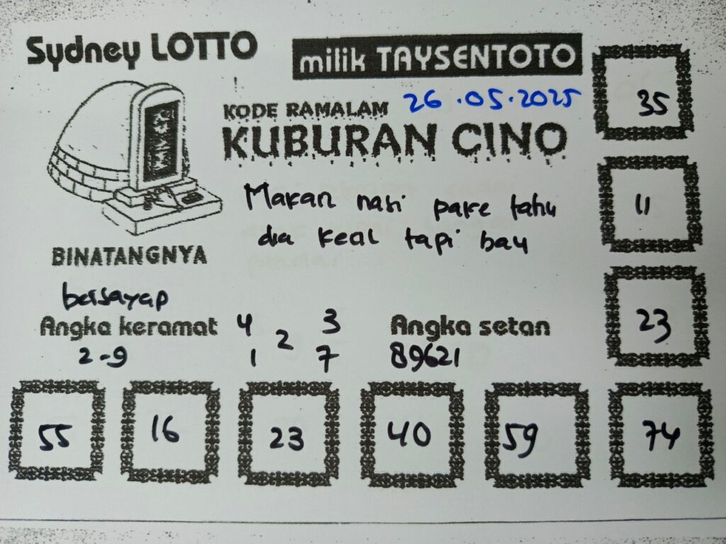 Syair Kuburan Cino Sydney Hari ini Senin, 26 Mei 2025