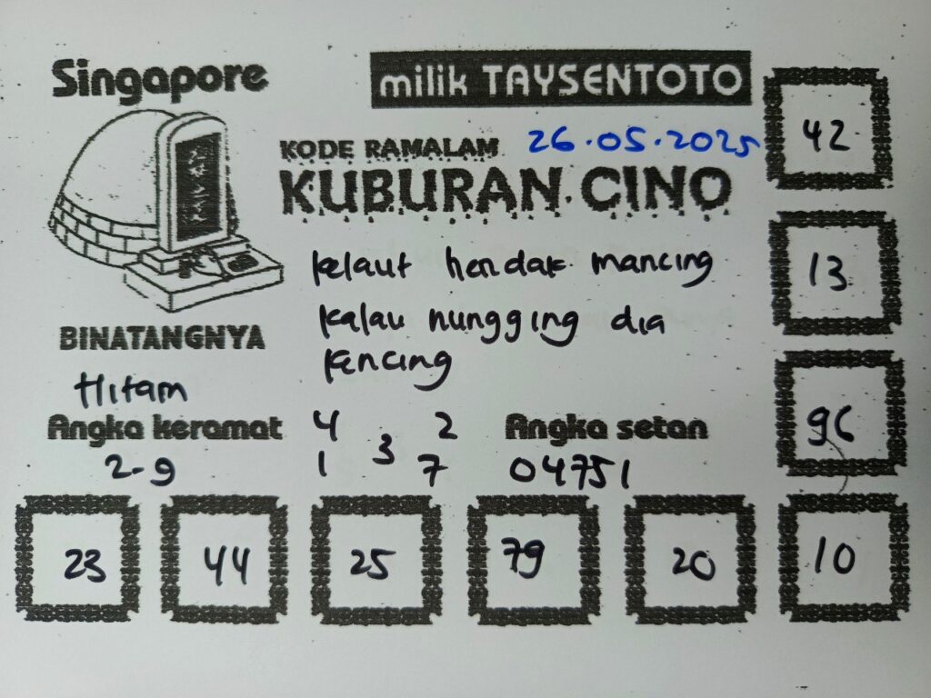 Syair Kuburan Cino SGP Hari ini Senin, 26 Mei 2025
