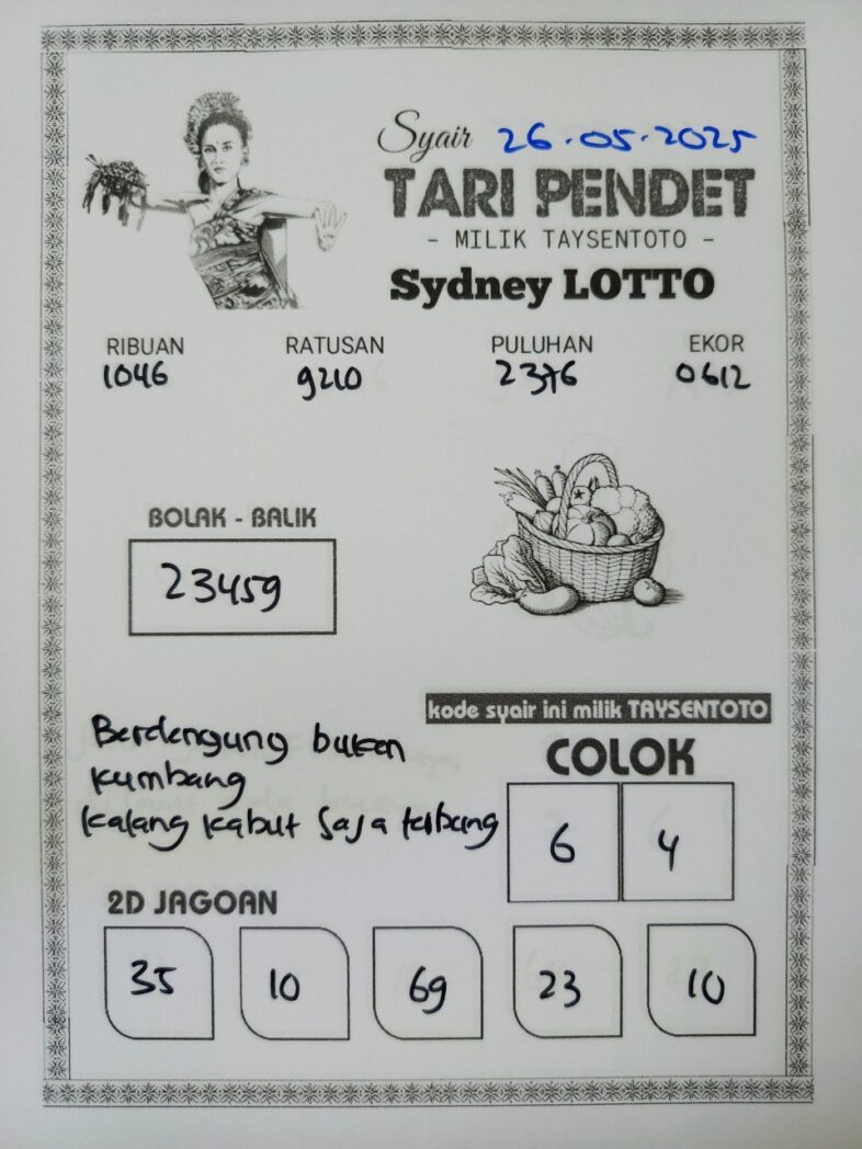 Syair Tari Pendet Sydney Hari ini Senin, 26 Mei 2025