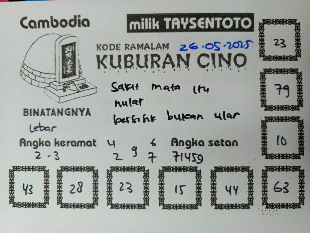 Syair Kuburan Cino  Cambodia Hari Ini Senin, 26 Mei 2025