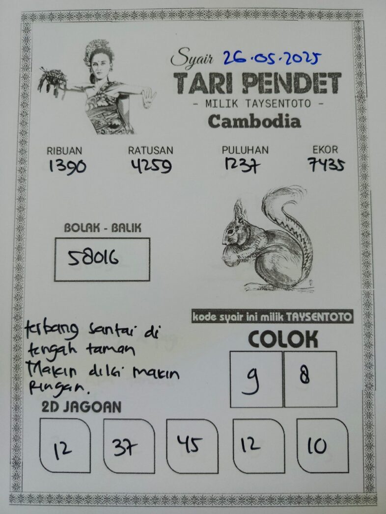 Syair Tari Pendet Cambodia Hari Ini Senin, 26 Mei 2025