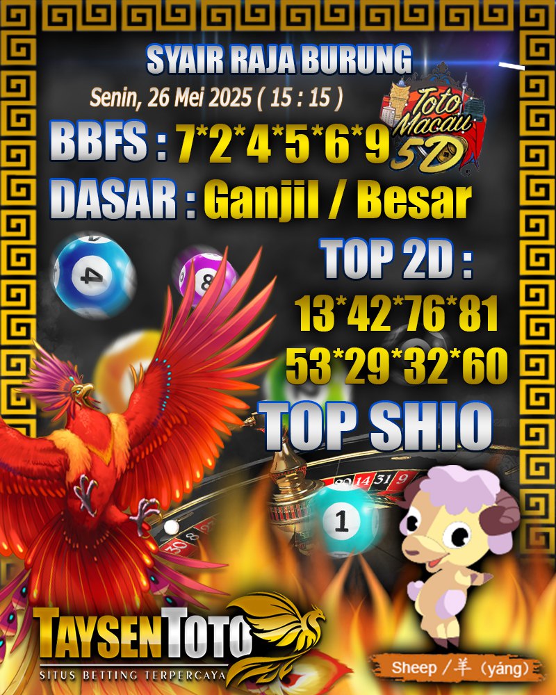 Syair Raja Burung Toto Macau 5D Hari Ini Senin, 26 Mei 2025 | 15 : 15 WIB