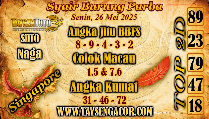 Syair Burung Purba SGP Hari Senin, 26 Mei 2025