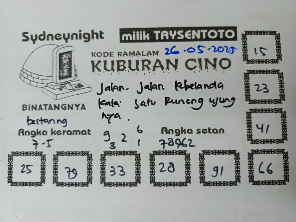 Syair Kuburan Cino SydneyNight Hari ini Senin, 26 Mei 2025