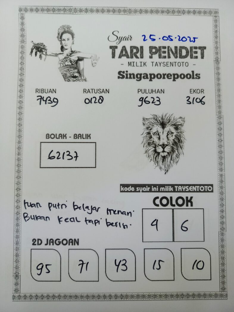 Syair Tari Pendet SGP Hari ini Minggu, 25 Mei 2025