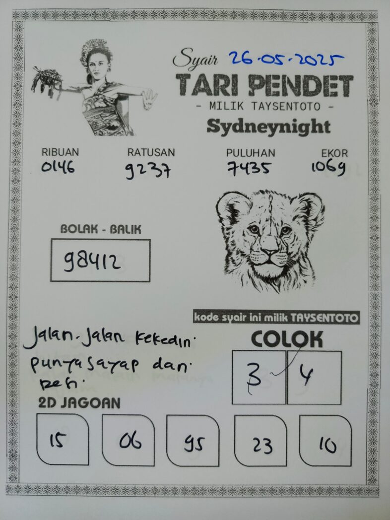Syair Tari Pendet SydneyNight Hari ini Senin, 26 Mei 2025