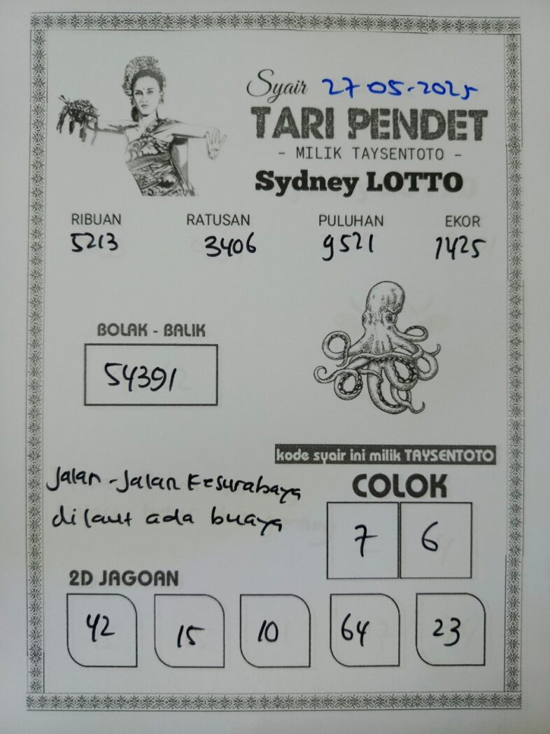 Syair Tari Pendet Sydney Hari ini Selasa, 27 Mei 2025