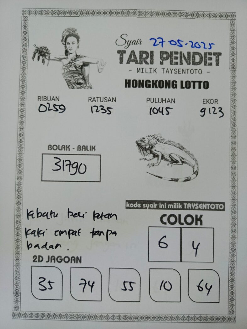 Syair Tari Pendet HK Hari Selasa, 27 Mei 2025