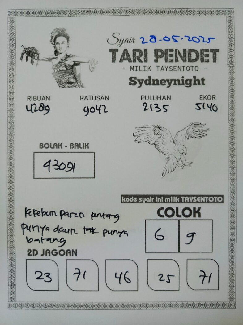 Syair Tari Pendet SydneyNight Hari ini Rabu, 28 Mei 2025