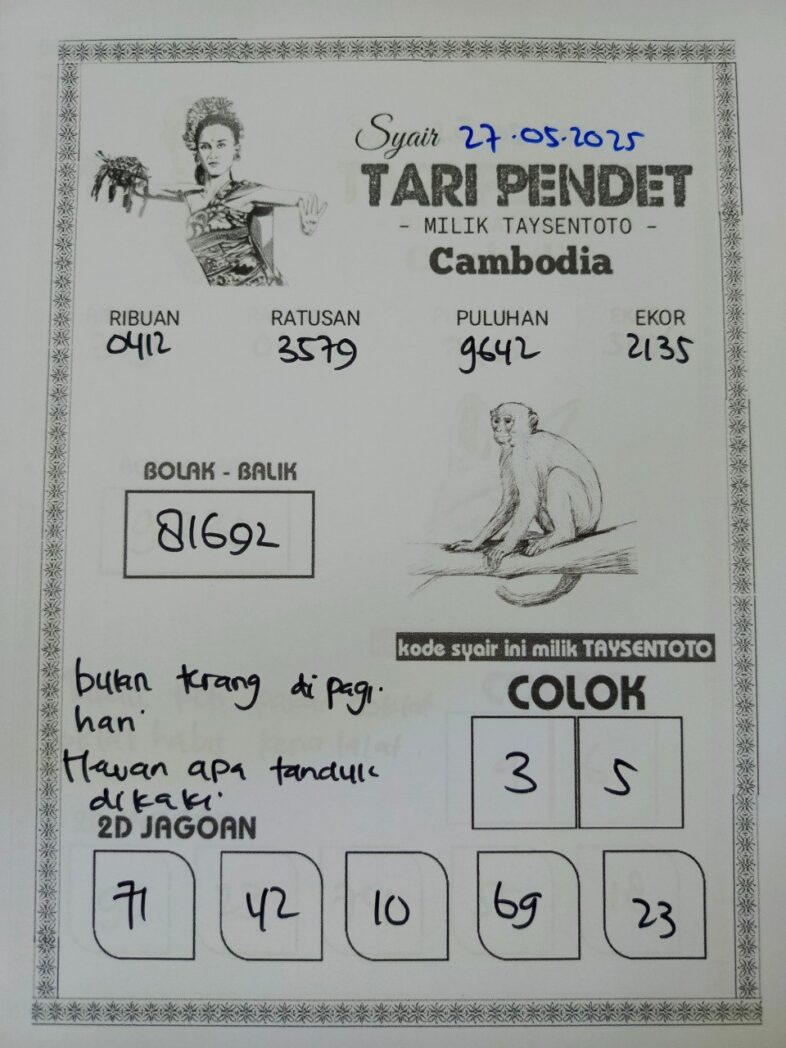 Syair Tari Pendet Cambodia Hari Ini Selasa, 27 Mei 2025