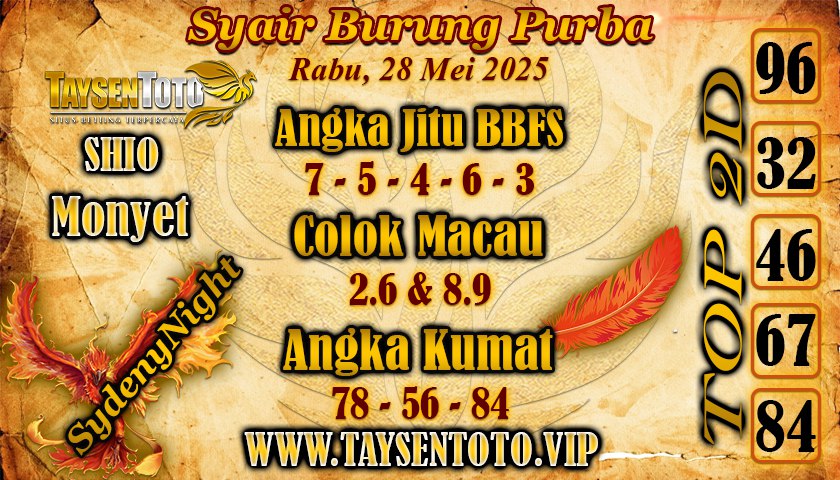 Syair Burung Purba SydneyNight Hari ini Rabu, 28 Mei 2025