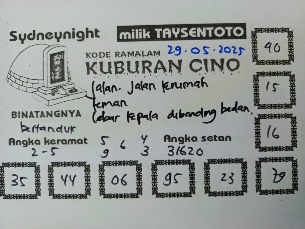 Syair Kuburan Cino SydneyNight Hari ini Kamis, 29 Mei 2025
