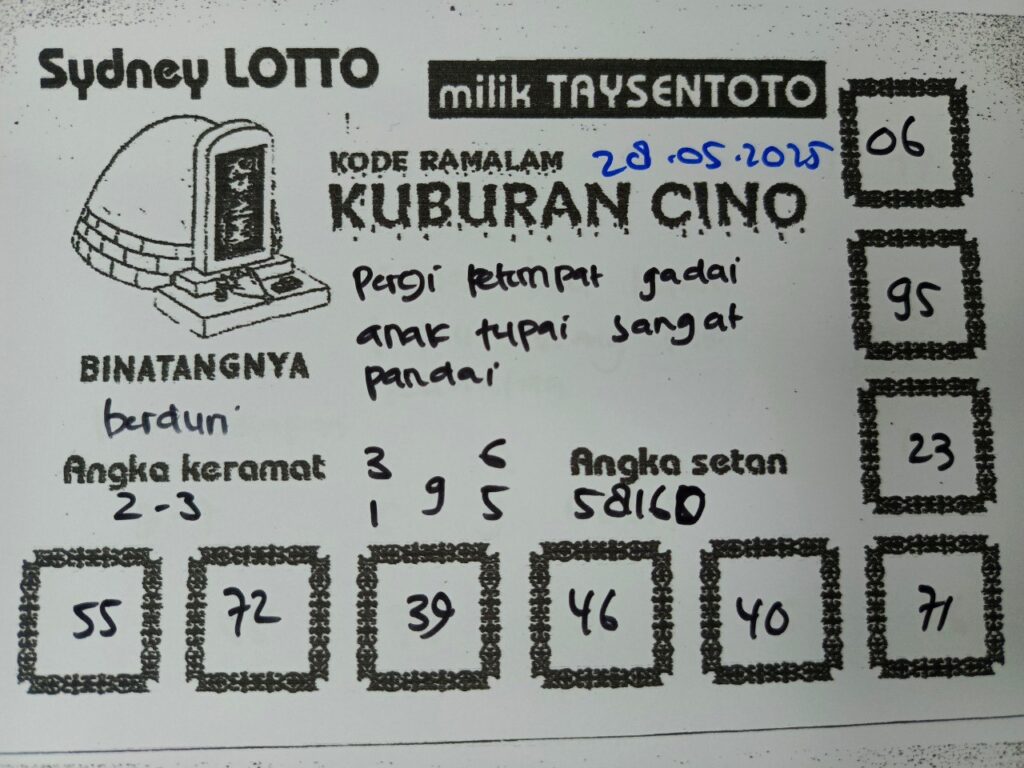 Syair Kuburan Cino Sydney Hari ini Rabu, 28 Mei 2025