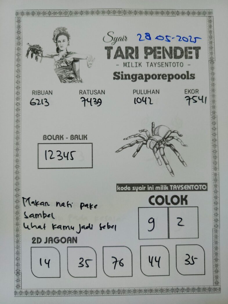 Syair Tari Pendet SGP Hari ini Rabu, 28 Mei 2025