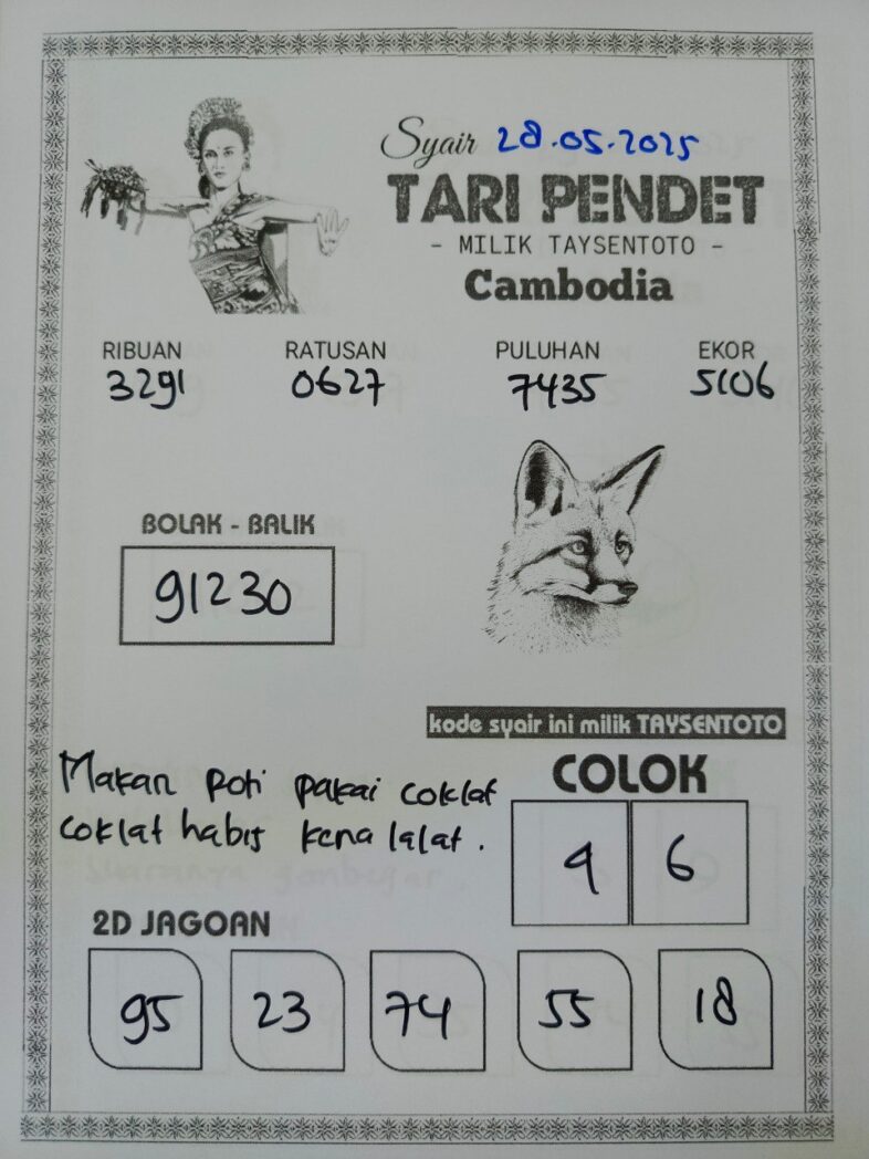 Syair Tari Pendet Cambodia Hari Ini Rabu, 28 Mei 2025