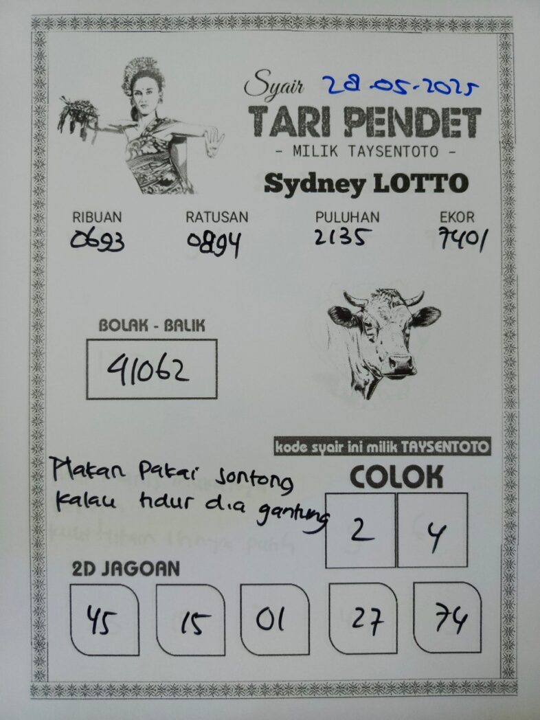 Syair Tari Pendet Sydney Hari ini Rabu, 28 Mei 2025